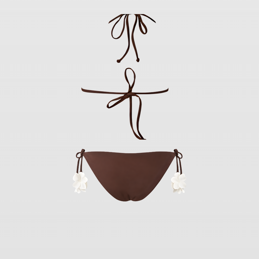 Cerezo Brown triangle Bikini Set-Floral