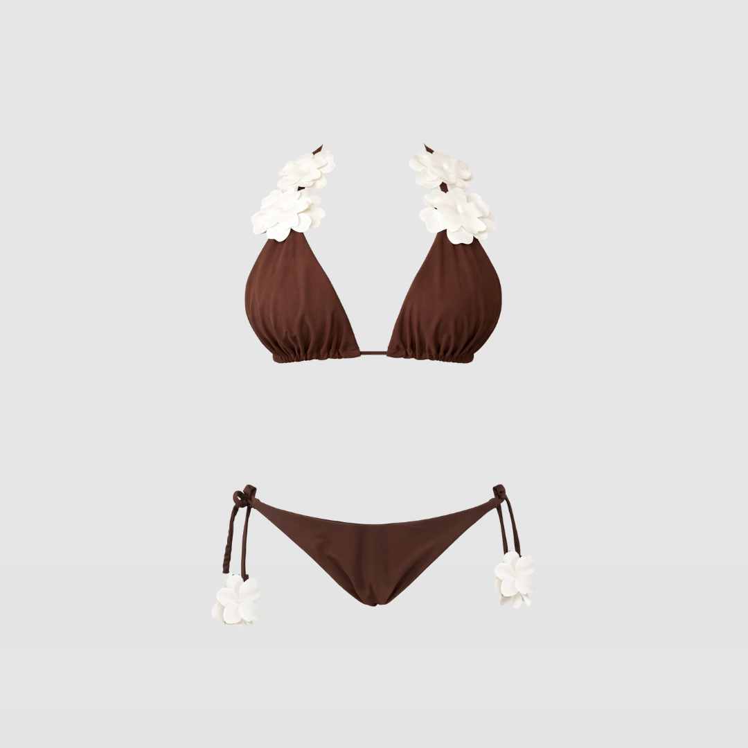 Cerezo Brown triangle Bikini Set-Floral